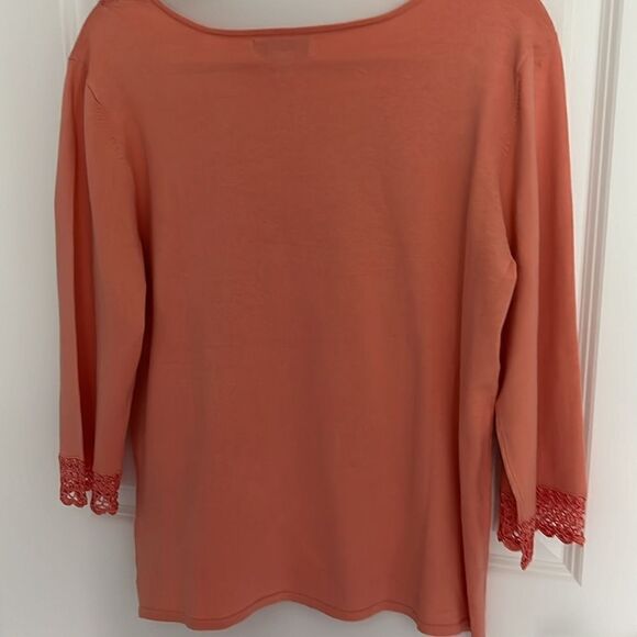 Coldwater Creek Crochet Lace Trimmed Silk Blend Knit 3/4 Sleeves - Picture 5 of 8